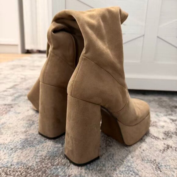 Taupe Suede Over-the-Knee Platform Heel Boots - Picture 4 of 4